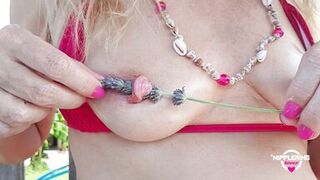 nippleringlover lascivious mother i'd like to fuck inserting lavender throughout way-out stretched pierced nipps close up - 9 image