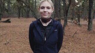 Two sick perverts take bubble butt MILF for a crawl into the woods - 1 image