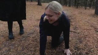 Two sick perverts take bubble butt MILF for a crawl into the woods - 6 image