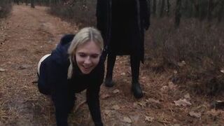 Two sick perverts take bubble butt MILF for a crawl into the woods - 8 image