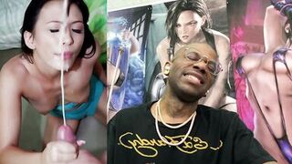Watch two horny MILFs give petite Asian teen's bald pussy a hard pounding and facial - 13 image